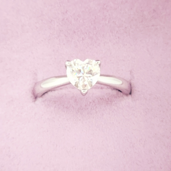 1 carat Heart Solitaire Moissanite Adjustable Ring - Picture 4 of 8
